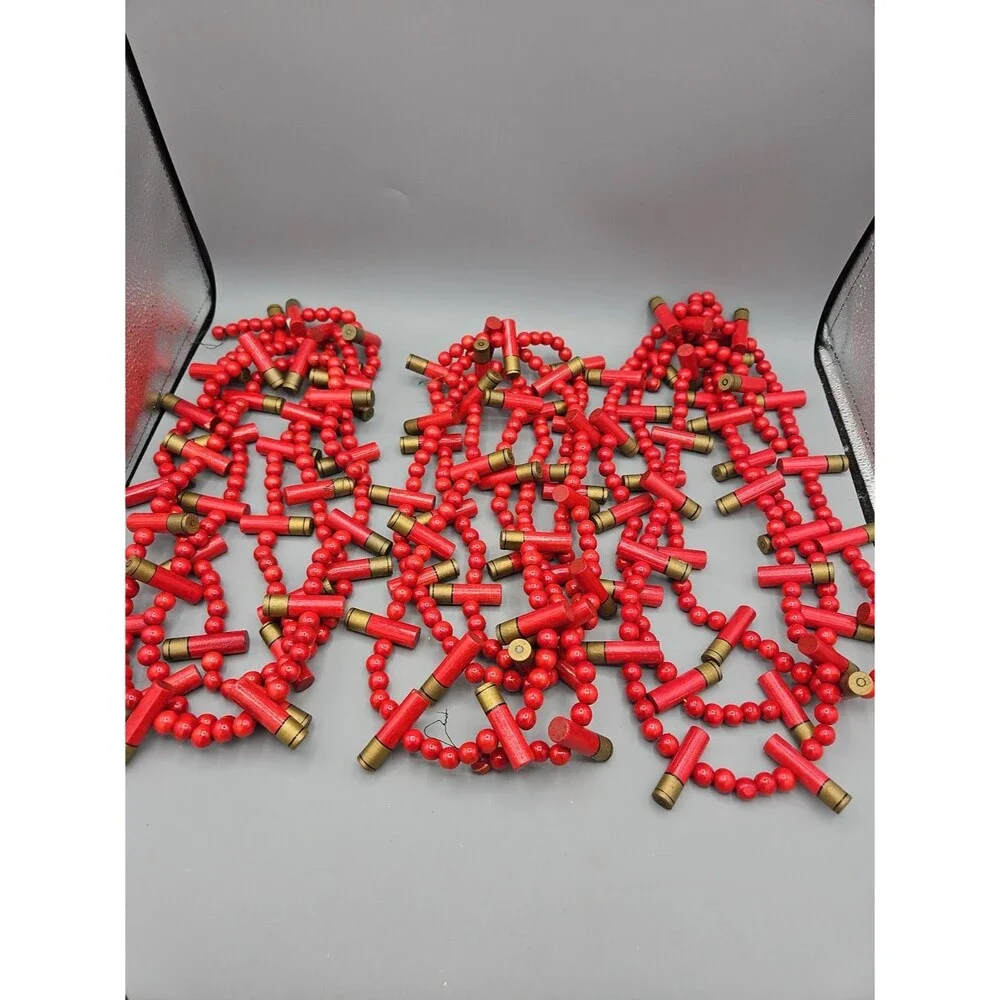 Christmas Shotgun Shells Garland Red Hunt 8' Strands Lot Of 3 Total 24' Wooden